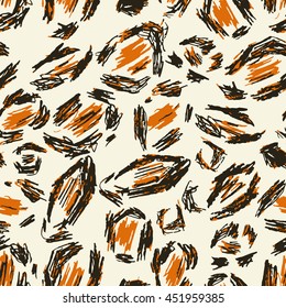 White, black, red, orange leopard skin. Seamless pattern background jaguar. Safari animal print. Africa texture. Vector wallpaper fur. Abb Clothing