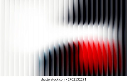 Abstrakter weißer, schwarz-roter, gerippter Hintergrund mit Glaseffekt, geriffelter Farbverlauf. Vektorgrafik