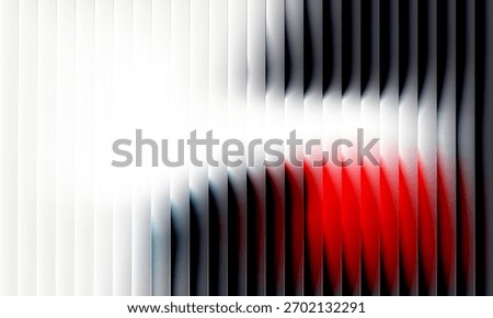 White, black and red ribbed abstract background with glass effect, corrugated iridescent color gradient. Vector illustration