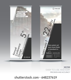 White with black roll up banner design brochure flyer vertical template, vector x-banner and street business flag-banner, cover presentation abstract geometric background vertical layout