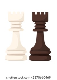 White and black Rook chess figure for table board game vector illustration isolated on white background