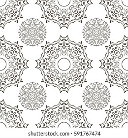 White and Black seamless doodle pattern, ethnic ornament. Hand drawn abstract background. Mandala motives. Relax pattern