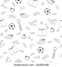 White and black seamless man way of life vector pattern background. Father's Day. International Men's Day