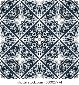 White and black seamless  pattern with floral ornament.  Vector illustration  