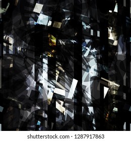 White and black seamless texture. Geometric elements. Dark and light grunge pattern. Techno effect. Abstract vector background for web page, banners backdrop, fabric, home decor, wrapping