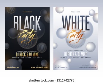 White And Black Sensation Party Flyer With Time, Date And Venue Details.