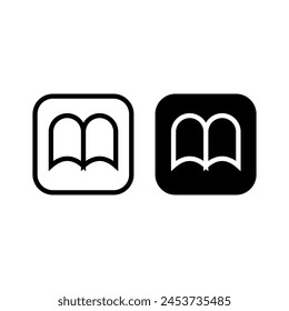 White and Black set combination of book, bible, open, literature icon design vector symbol illustration with round square cube.