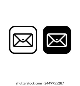 White and Black set combination of email, envelope, mail icon design vector symbol illustration with round square cube.