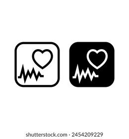 Conjunto blanco y negro combinación de latido cardíaco, ecg, ekg, cardio icono diseño Vector ilustración con cubo cuadrado redondo.