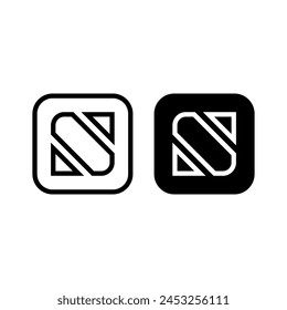 White and Black set combination of S, N, curve  icon design vector symbol illustration with round square cube.