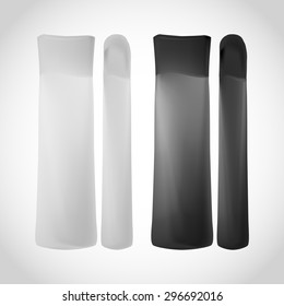 White and Black Shampoo Bottle Mock-up collection. Plastic Bottle of Shampoo, Gel or Lotion on white background isolated. Mock up for design. Product Packing Vector.