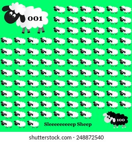 white and black sheep counting on green background eps10
