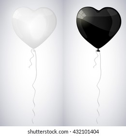 White and black shiny glossy balloons in the form of heart. Vector illustration.