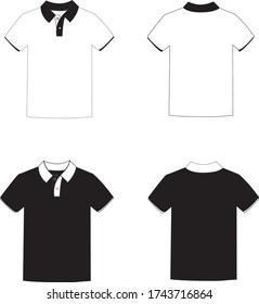 White and black short sleeve polo shirt design template All of men (Front view, back view) Illustration without mesh