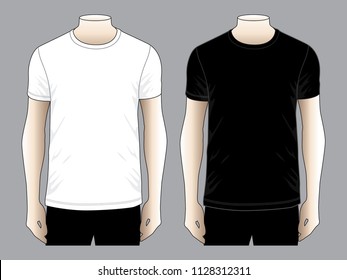 White and Black Short Sleeve T-Shirt Template Vector on Gray Background.