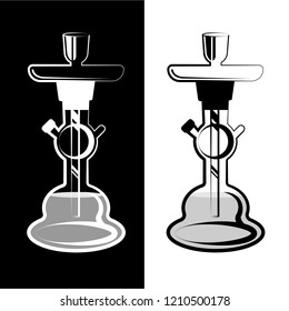 White and black silhouette hookah vector ilustration on black Art Deco/ Art Nuvo background, elegant retro backgroud, creative drawn cartoon hookah. for web and print set of logotypes