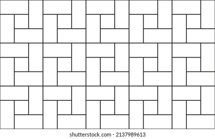 White and black simple seamless pattern of pavement with square blocks. Vector pathway texture top view. Outdoor concrete slab sidewalk. Cobblestone footpath or patio. Figured geometric surface