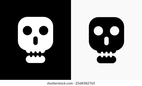 white and black simple skull logo icon.