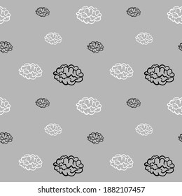 White and black sketches of the brain on a gray background. Vector.