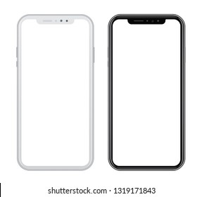 White and black smart phones in front side on white background. Vector illustration, for graphic and web design