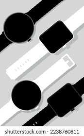 white and black smart watch on the white background fitness tracker