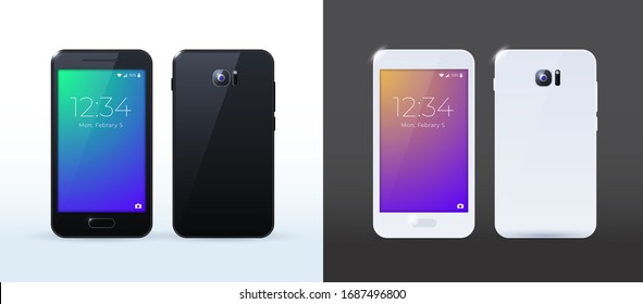 White and Black Smartphone with Touch Screen . Isolated Elements on Background