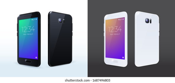 White and Black Smartphone with Touch Screen . Isolated Elements on Background