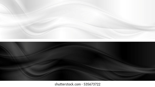 White and black smooth waves abstract banners. Web headers vector design