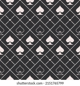 White and black spades seamless pattern. Spades vector wallpaper with spades.