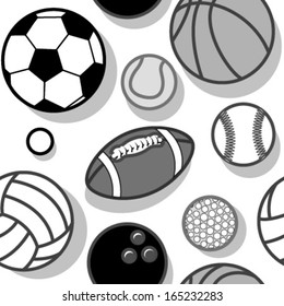 white black  sport balls on white seamless pattern
