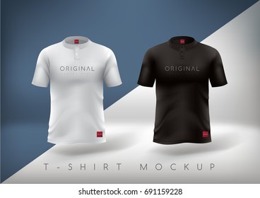 White and Black Sports shirt realistic mock up.Sports shirt design slim-fitting. Vector illustration