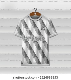 White and black sports uniform jersey design with striped background pattern