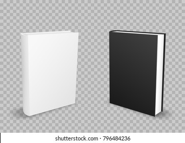 White and black standing empty books template with shadow on transparent background. School education object