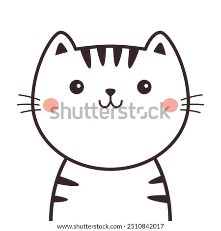 White black striped cat face. Cute kitten head. Line contour doodle. Cartoon kawaii funny characters. Smiling emotion. Valentines Day. Love card. Childish style. Flat design. White background. Vector