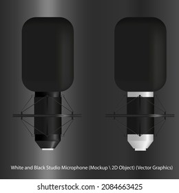 White and Black Studio Microphone (Mockup \ 2D Object) (Vector Graphics)
