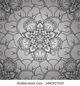 White and black stylized ornament. Vector abstract seamless pattern with geometrical elements. New Year 2020 holiday decoration. Fan shaped Christmas motley sketch.
