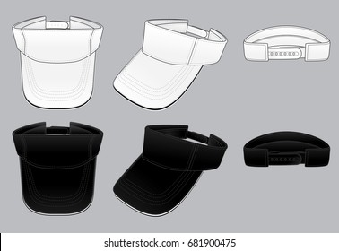 White And Black Sun Visor Cap  With Adjustable Snap Back Closure Vector.