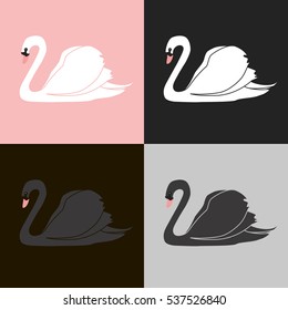 White and black swans. Vector illustration.