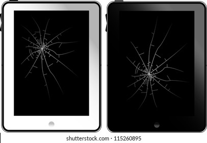 White and black tablet pc with broken glass