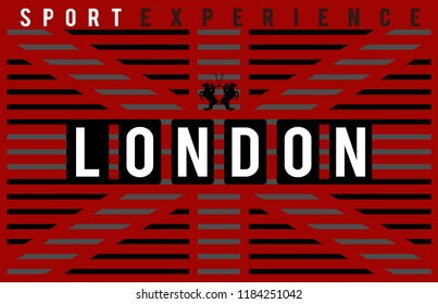 White and black texts on red painted england flag. Vector illustration.