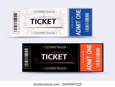 White and black tickets. Vector illustration for websites, applications, cinemas, clubs, public events and creative design. 