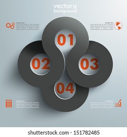 White and black triangles with white ring on the grey background. Eps 10 vector file.