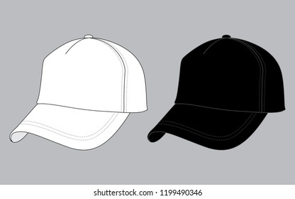 White and Black Trucker Cap Template on Gray Background, Vector File.