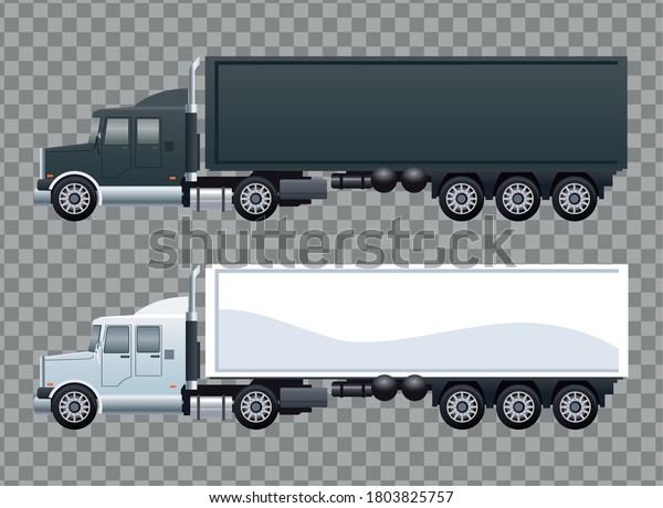 white and black trucks cars vehicles\
brand mockup style vector illustration\
design