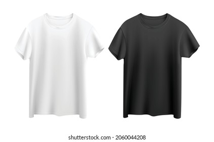 white and black t-shirt isolated on white background vector mock up