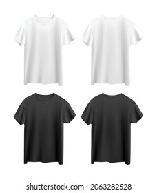 white and black t-shirt isolated on white background front and back view vector mock up