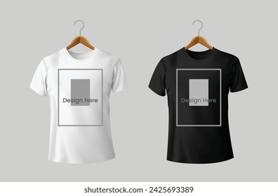 White and black t-shirt mockup. Editable vector.