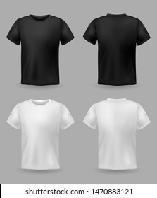 White and black t-shirt mockup. Sport blank shirt template front and back view, men and women clothes for fashion clothing realistic uniform for advertising textile print vector set - Shutterstock ID 1470883121