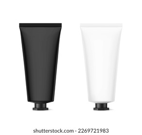 White and black tube mockup. Front view. Vector illustration isolated on white background. Can be use for your design, advertising, promo and etc. EPS10.