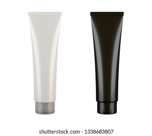 White and black tube product mock up set, isolated on white background. Vector illustration